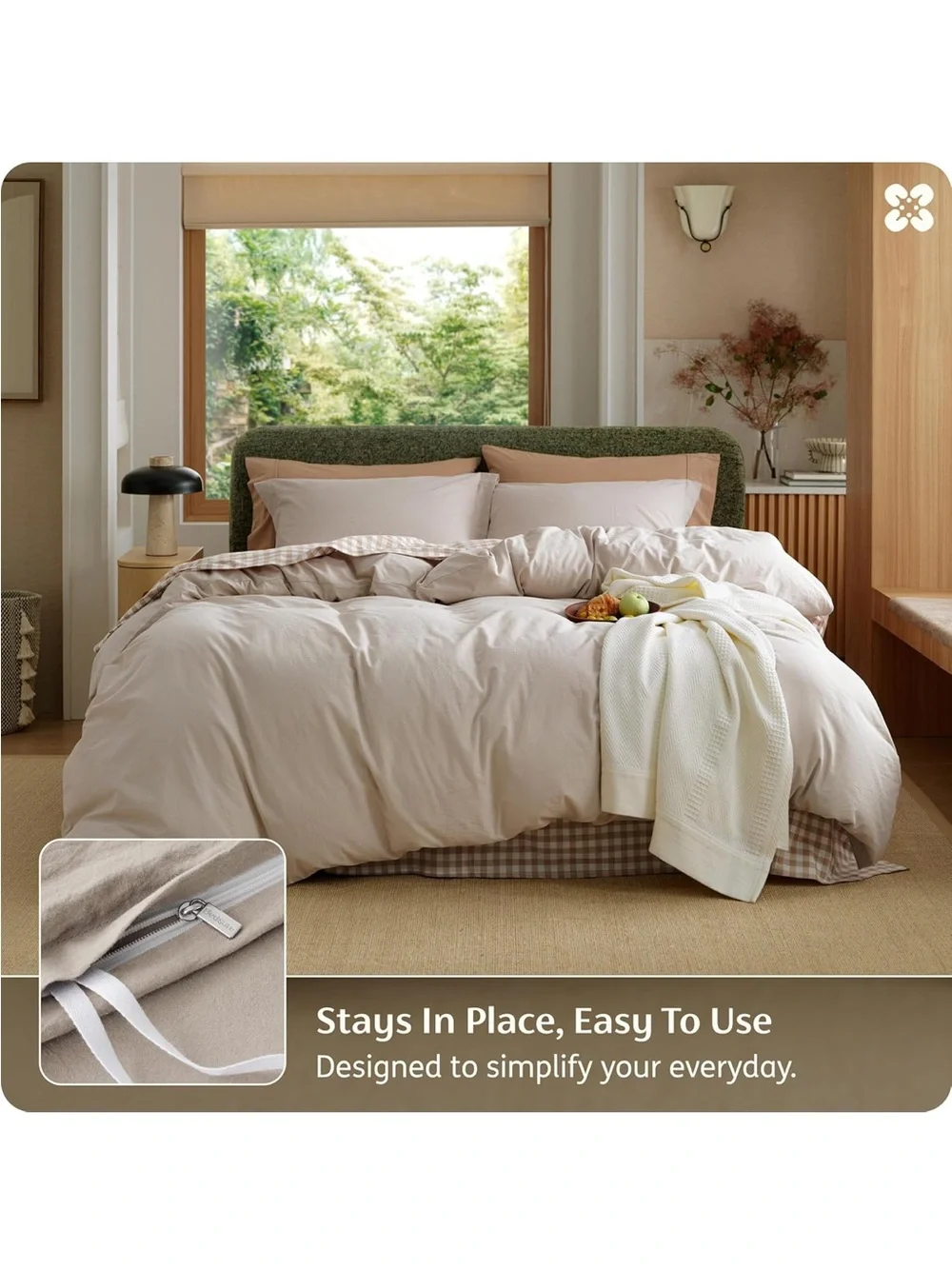 NEW Bedsure 100% Washed Cotton Duvet Cover Full Size - Linen Color Minimalist